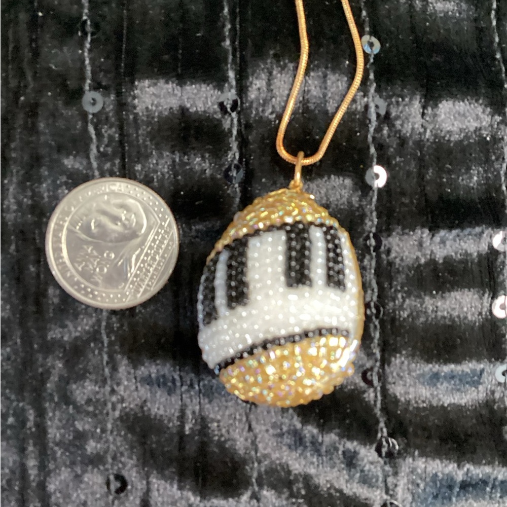 Handmade Beaded Black & White Egg Piano/Music Note Pendant Necklace - Gold Tone